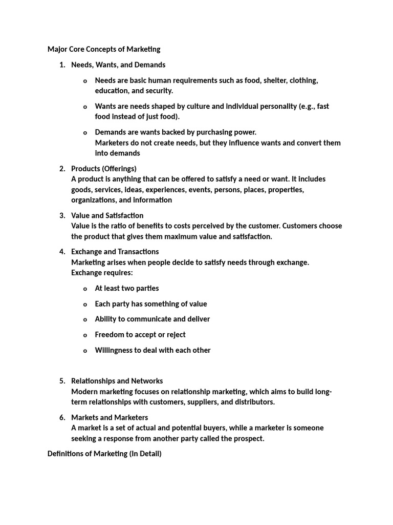 Core Marketing Concepts Explained | PDF | Marketing | Customer ...