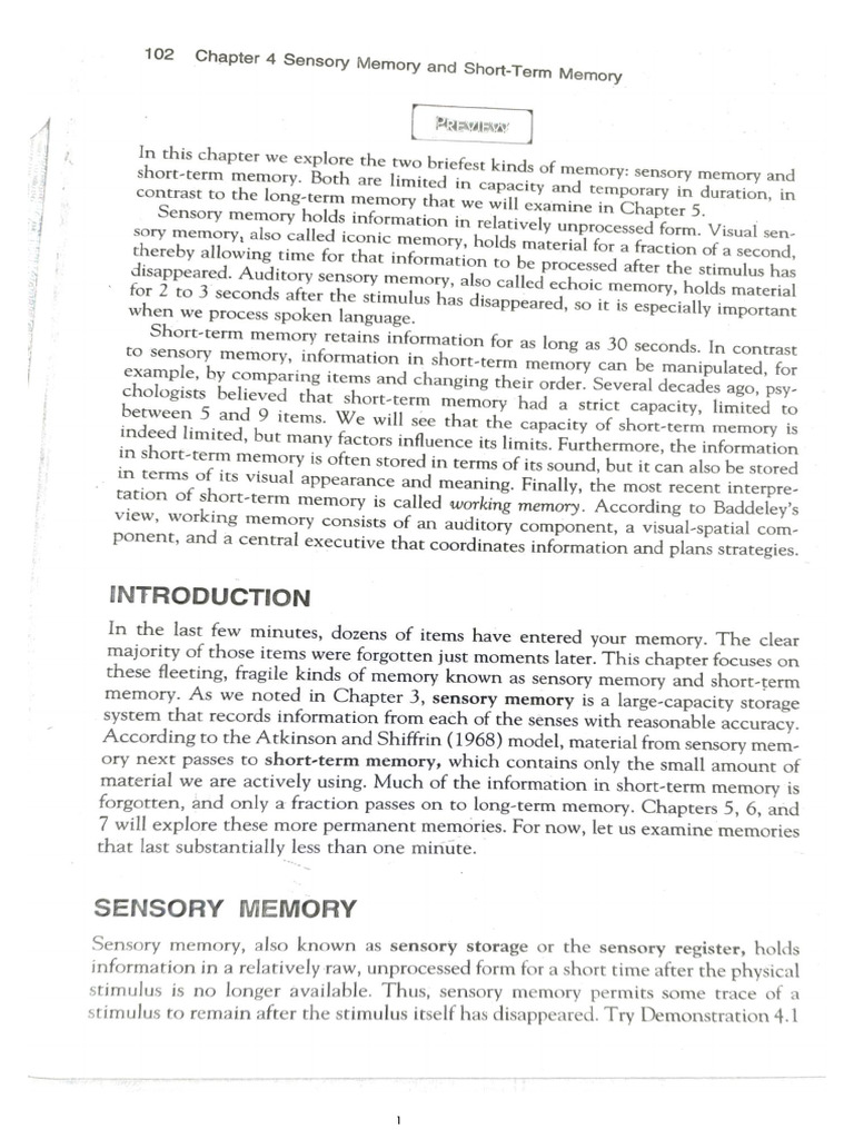 Sensory and Short Term Memory | PDF