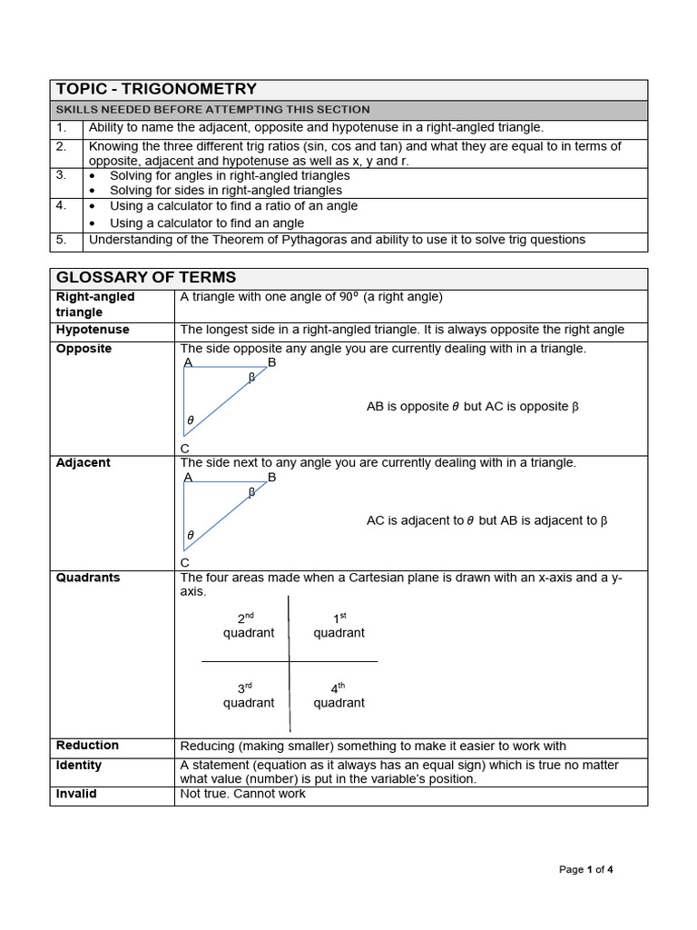 Trigonometry Basics and Key Concepts | PDF | Trigonometry | Cartesian ...