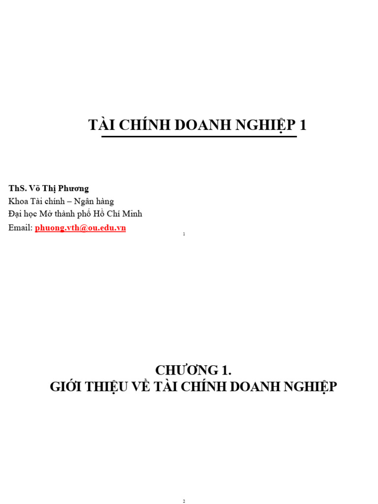 TCDN 1. Chuong 1. Tong Quan Ve Tai Chinh Doanh Nghiep - SV | PDF