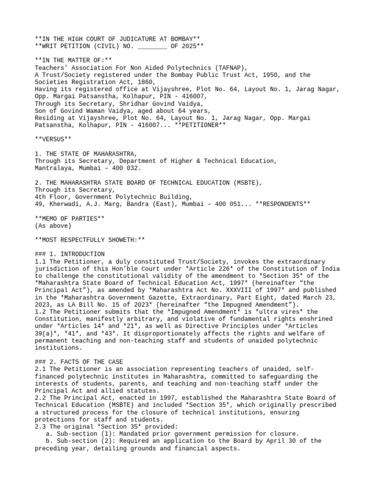 Writ Petition Challenging Amendment to Section 35 | PDF | Justice ...