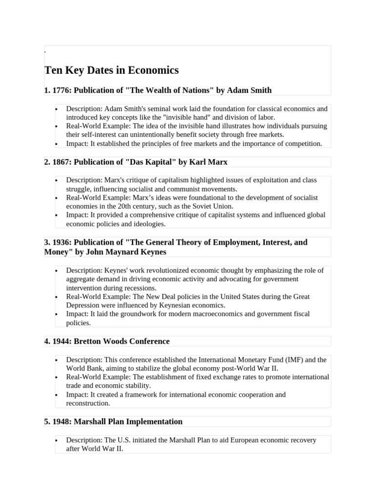 Key Dates in Economic History | PDF | Economics | John Maynard Keynes