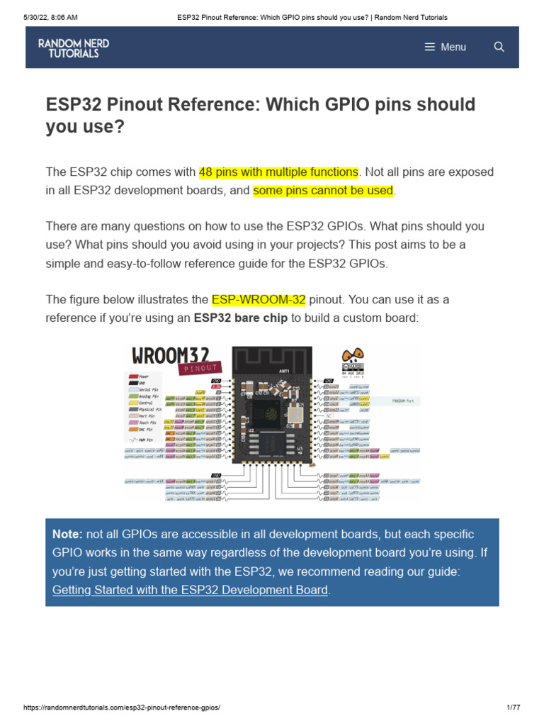ESP32 GPIO Pinout Guide | PDF