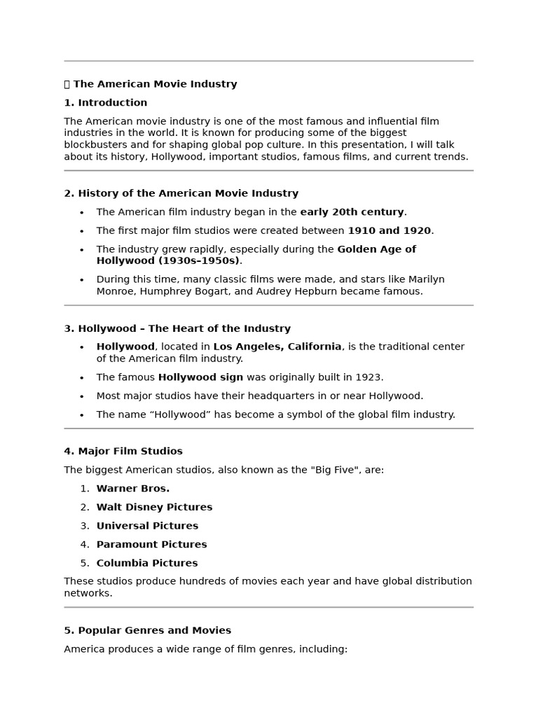 Overview of the American Movie Industry | PDF | Cinema Of The United States