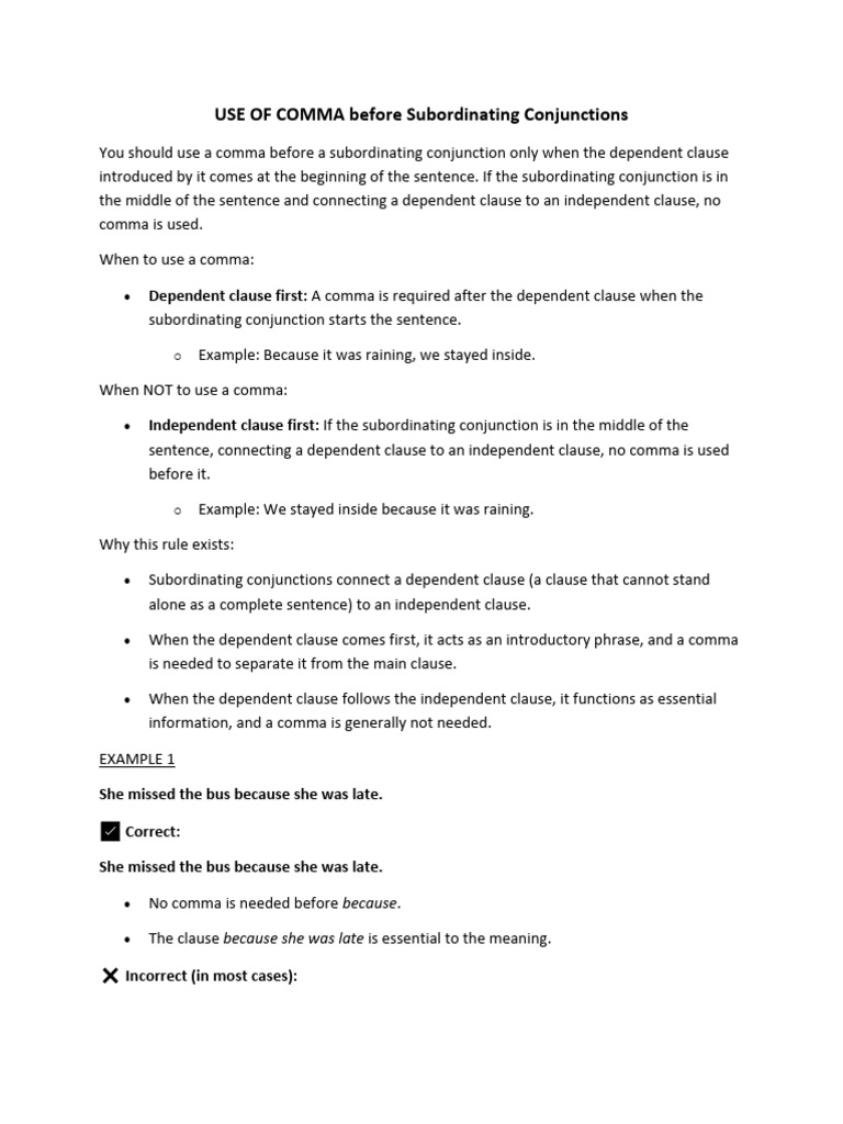 Comma Rules with Subordinating Conjunctions | PDF | Comma | Clause