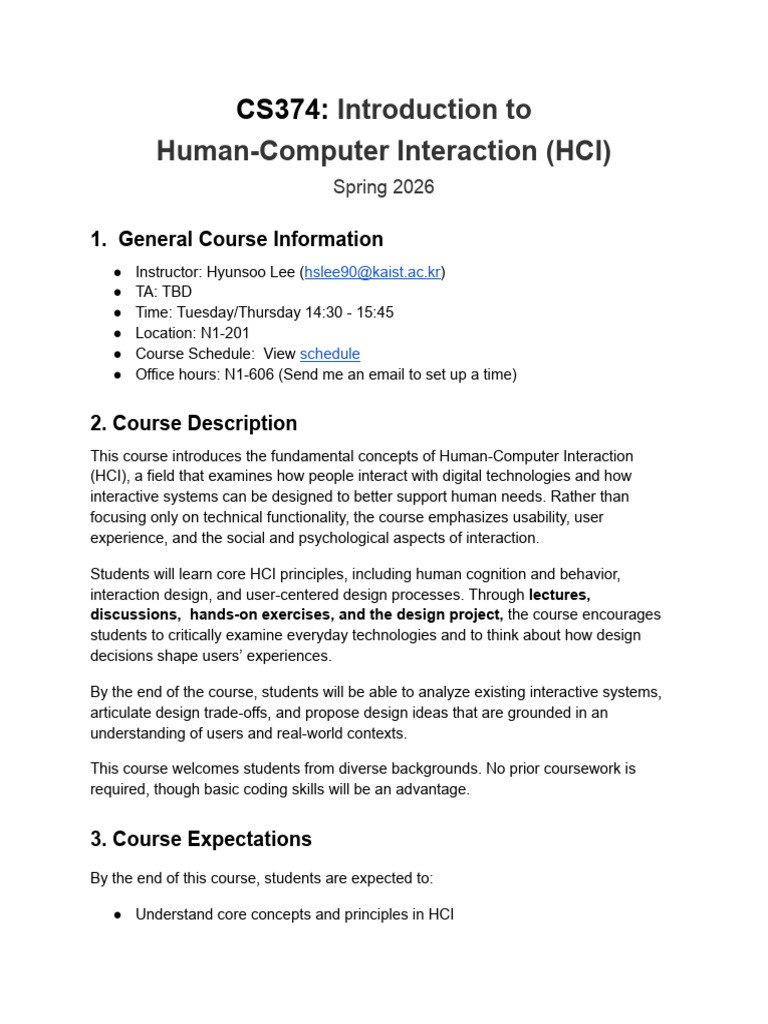 HCI Course Overview for Spring 2026 | PDF | Human–Computer Interaction ...