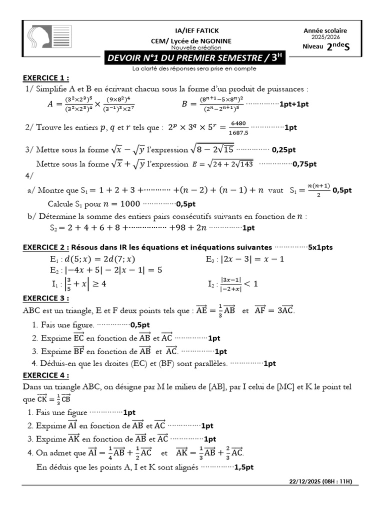 Exercices de Mathématiques 2nde S | PDF
