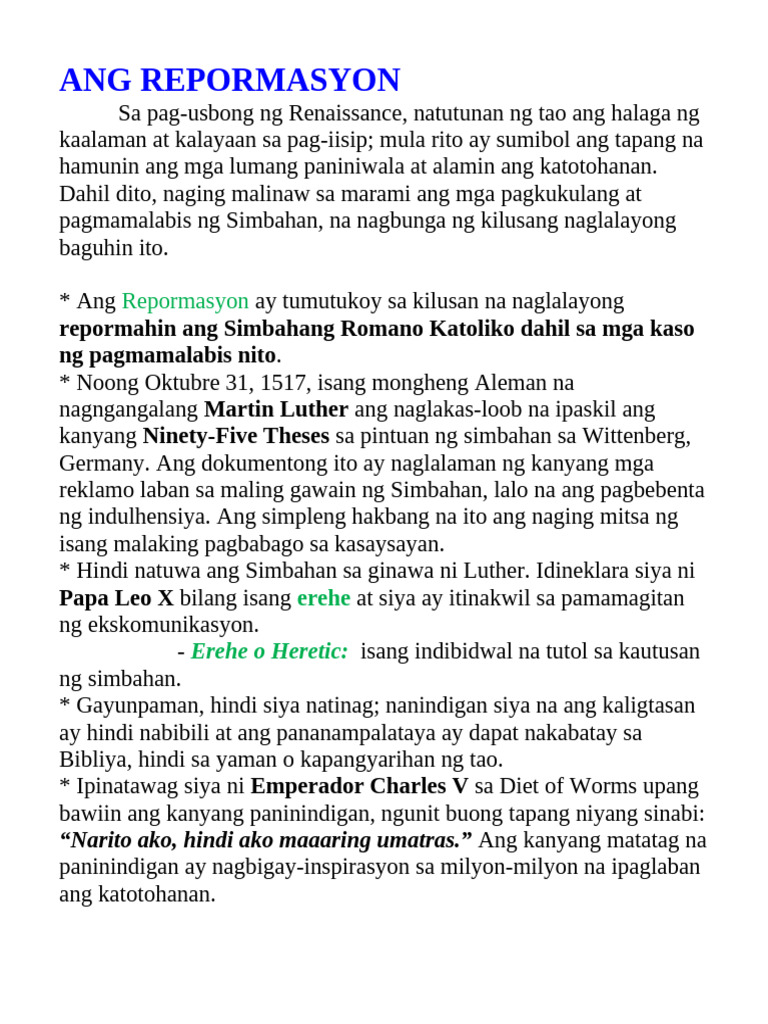Ang Repormasyon at Kontra-Repormasyon | PDF