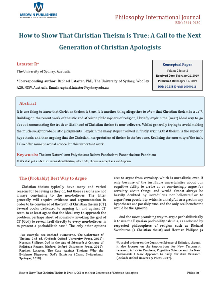 Proving Christian Theism: A Guide for Apologists | PDF | God | Jesus