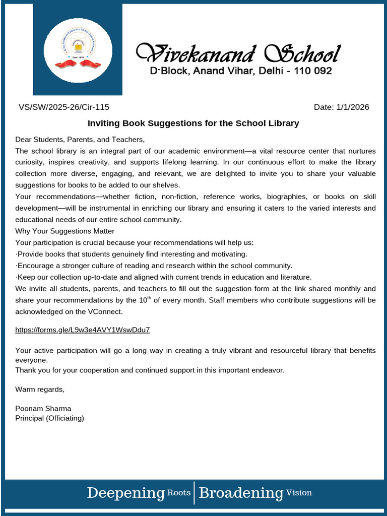 Inviting Book Suggestions For The School Library | PDF