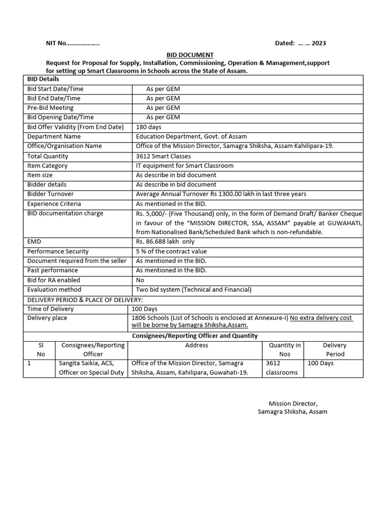 RFP for Smart Classrooms in Assam | PDF | Specification (Technical ...