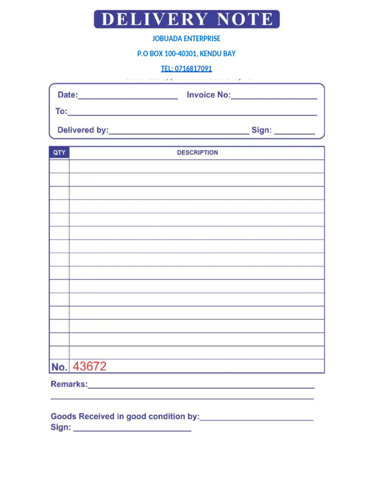Jobuada Enterprise Delivery Note | PDF