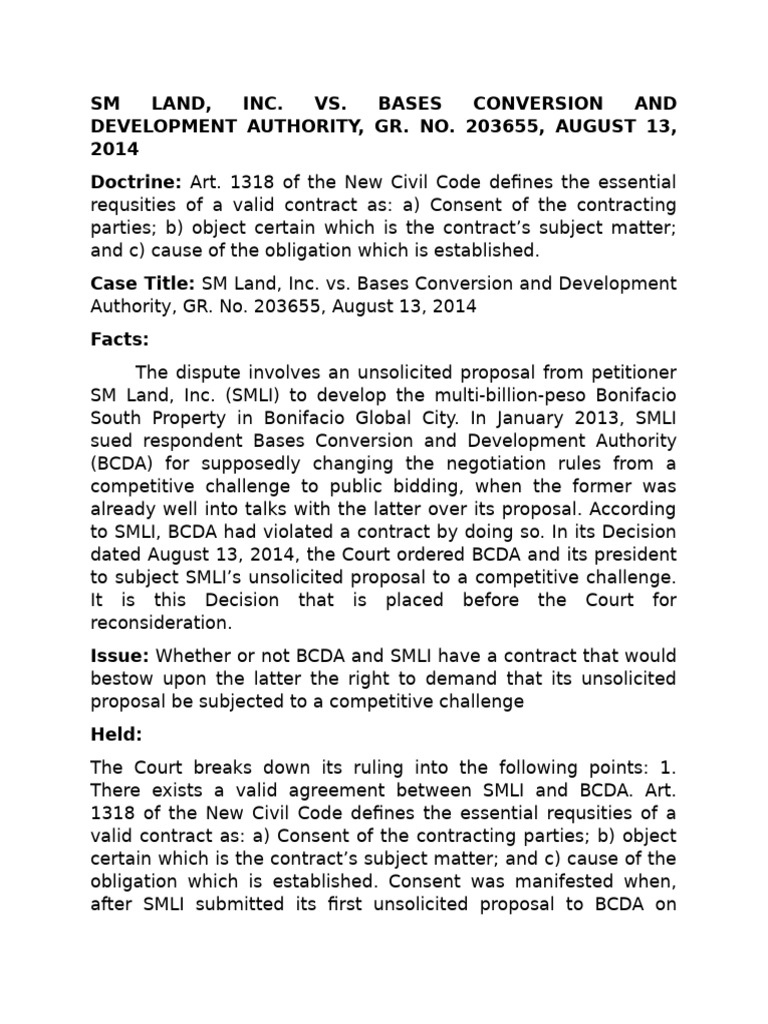 SM Land, Inc. vs. BCDA Contract Ruling | PDF | Lease | Offer And Acceptance