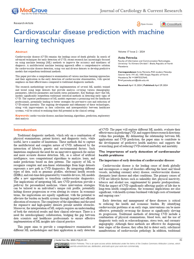 Machine Learning in CVD Detection | PDF | Machine Learning ...