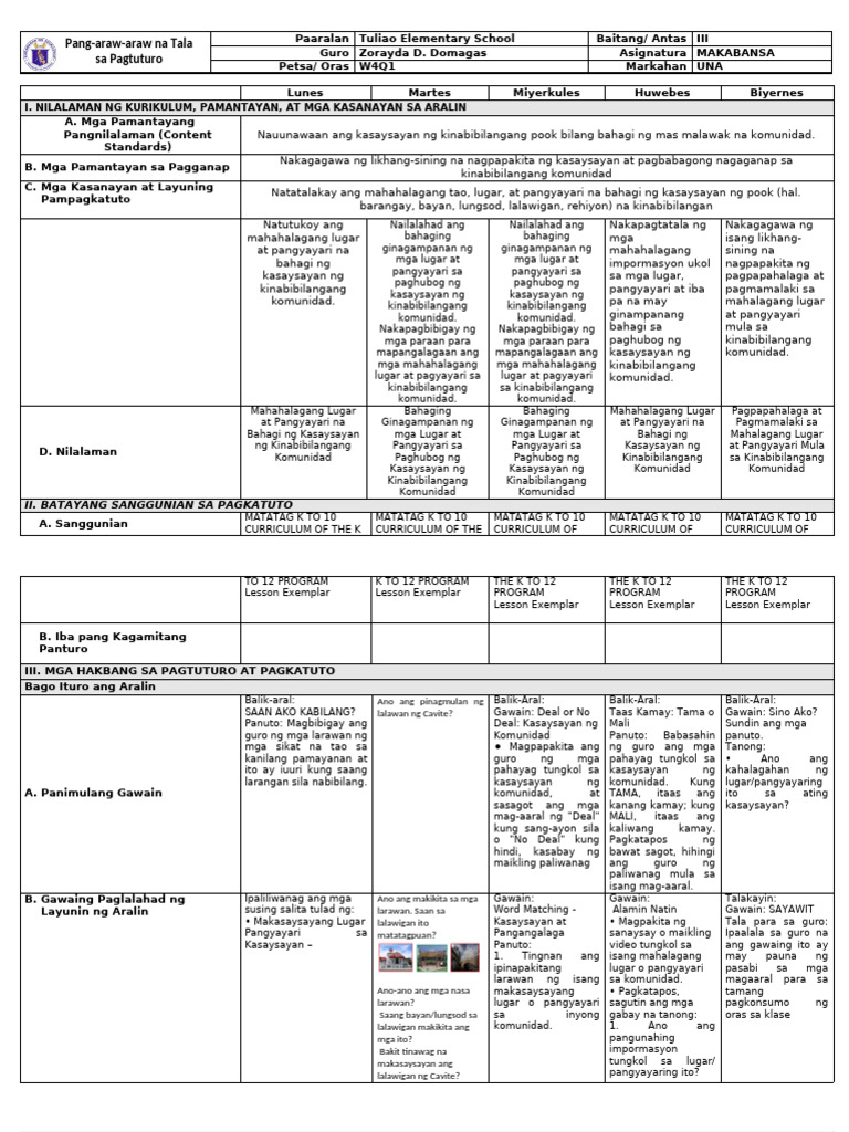 Makabansa DLL w4q1 - New Format | PDF