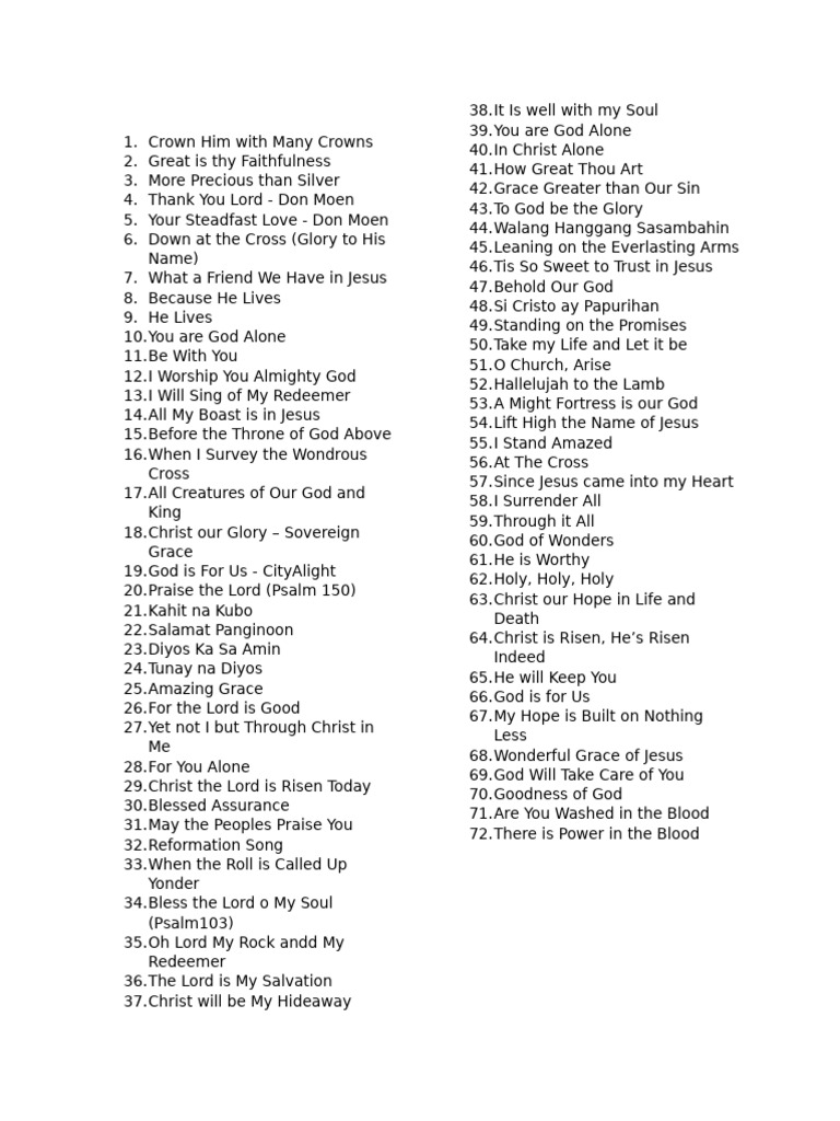 Top 72 Worship Songs for Praise | PDF | God In Christianity | Glory ...