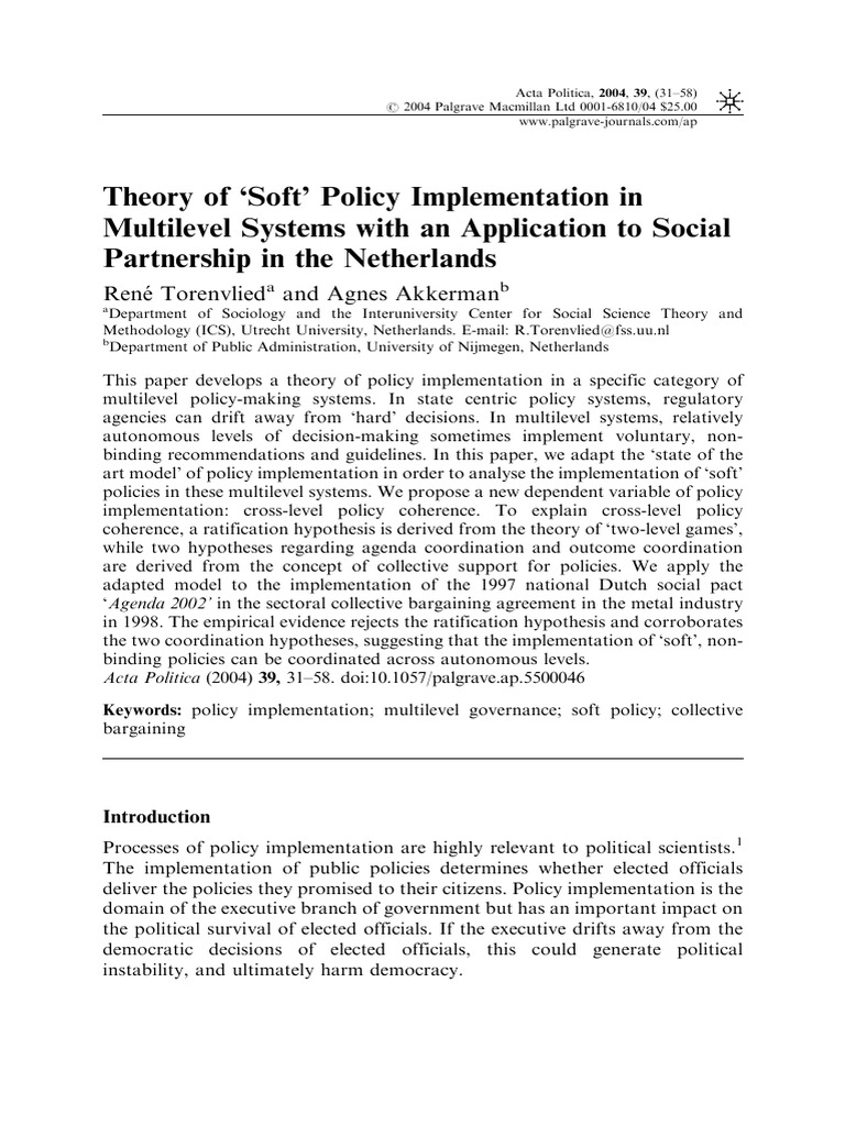 Soft Policy Implementation in the Netherlands | PDF | Policy | Ratification