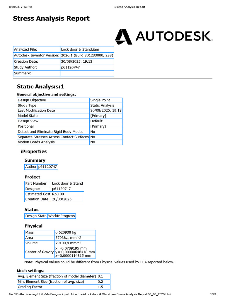 Lock Door & Stand Stress Analysis Report | PDF | Strength Of Materials ...