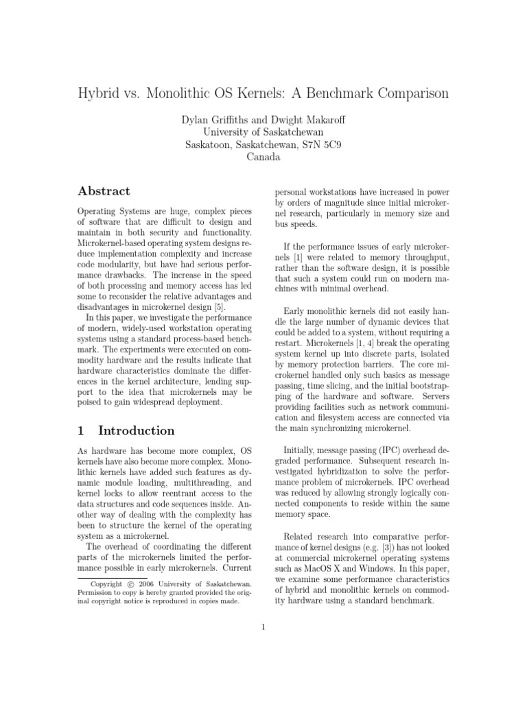 Hybrid vs. Monolithic Kernel Performance | PDF | Kernel (Operating ...