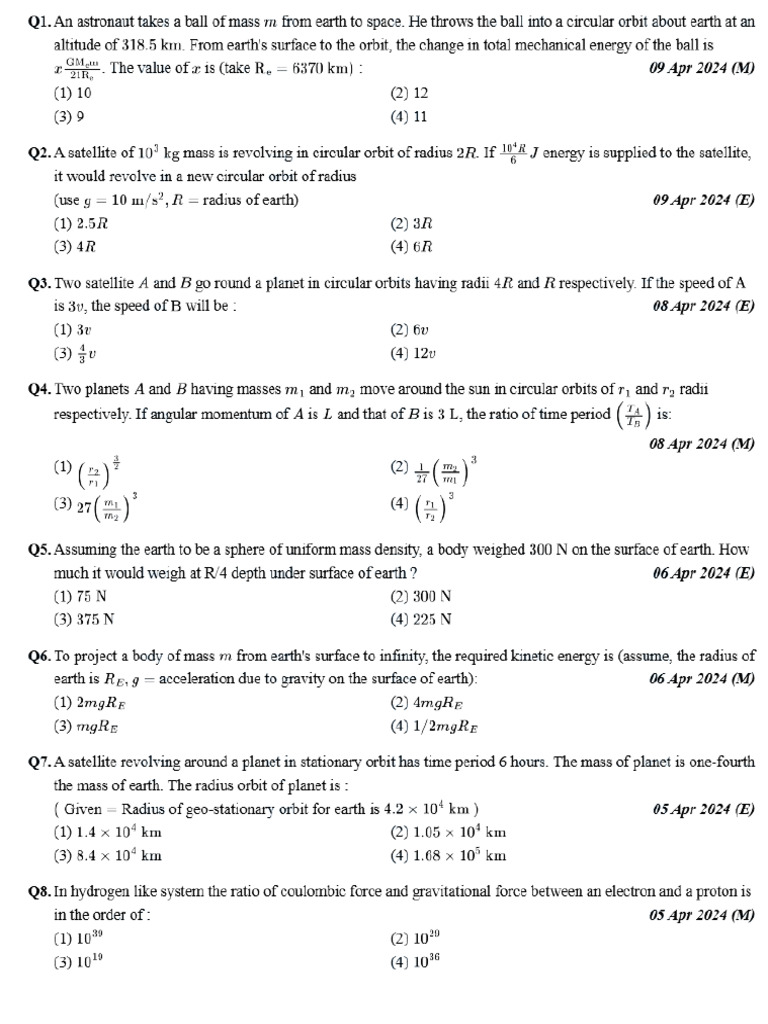 JEE Gravitation | PDF