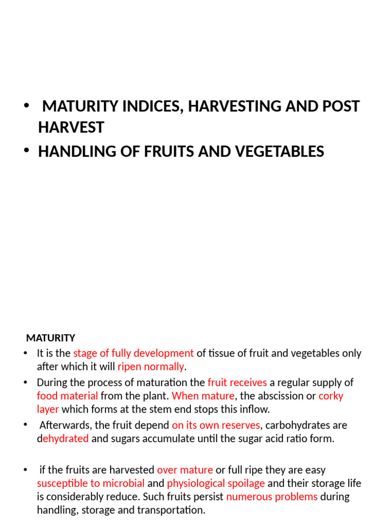 Maturity Indices for Fruits & Vegetables | PDF | Fruit | Vegetables