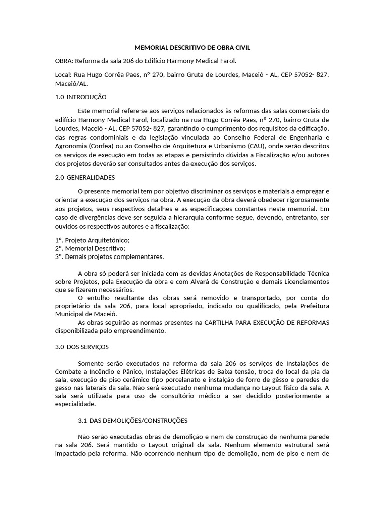 Memorial Descritivo da Reforma Sala 206 | PDF | Ar condicionado ...