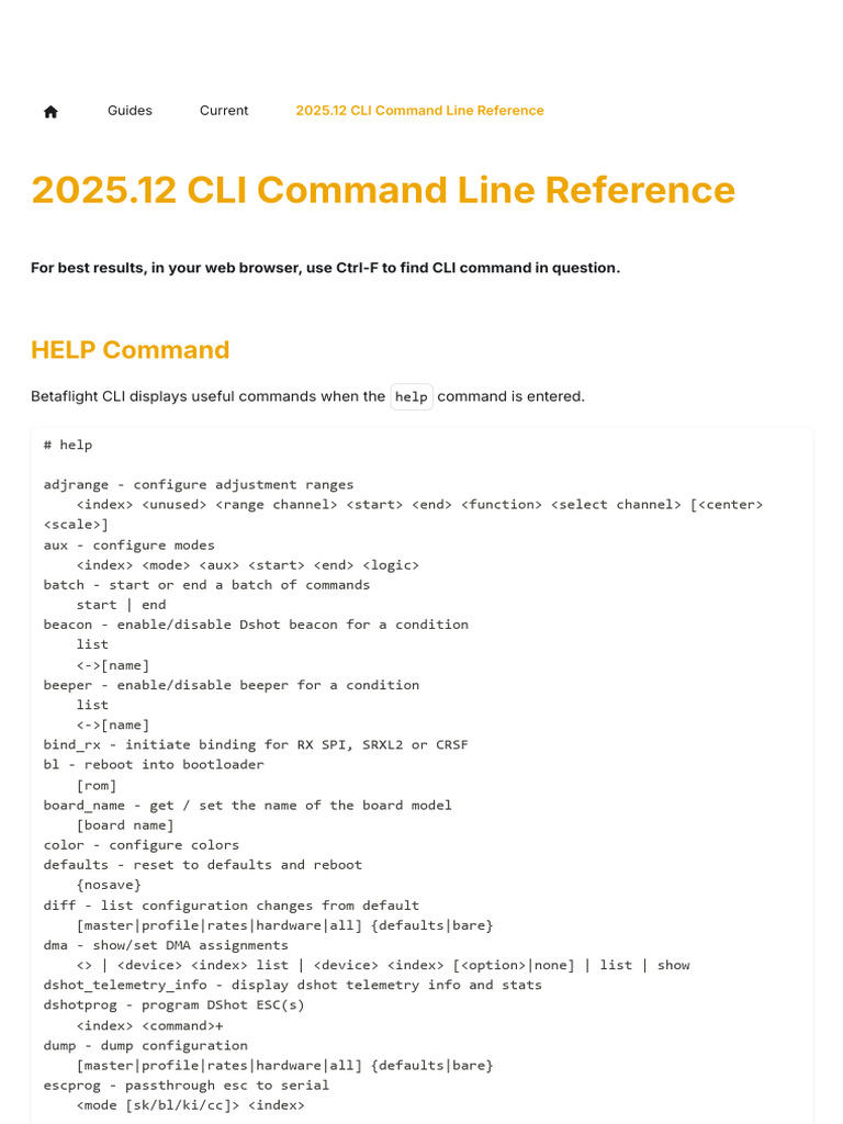 Betaflight 2025.12 CLI Command Guide | PDF | Command Line Interface ...
