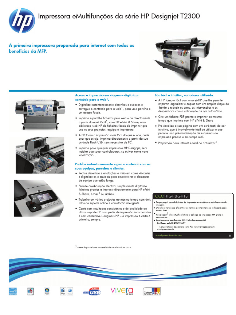 Impressora HP Designjet T2300: Multifuncional e Conectada | PDF ...