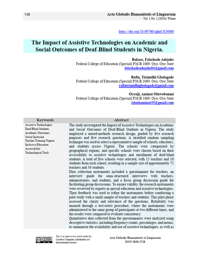 Assistive Tech's Impact on Deaf-Blind Students | PDF | Disability ...