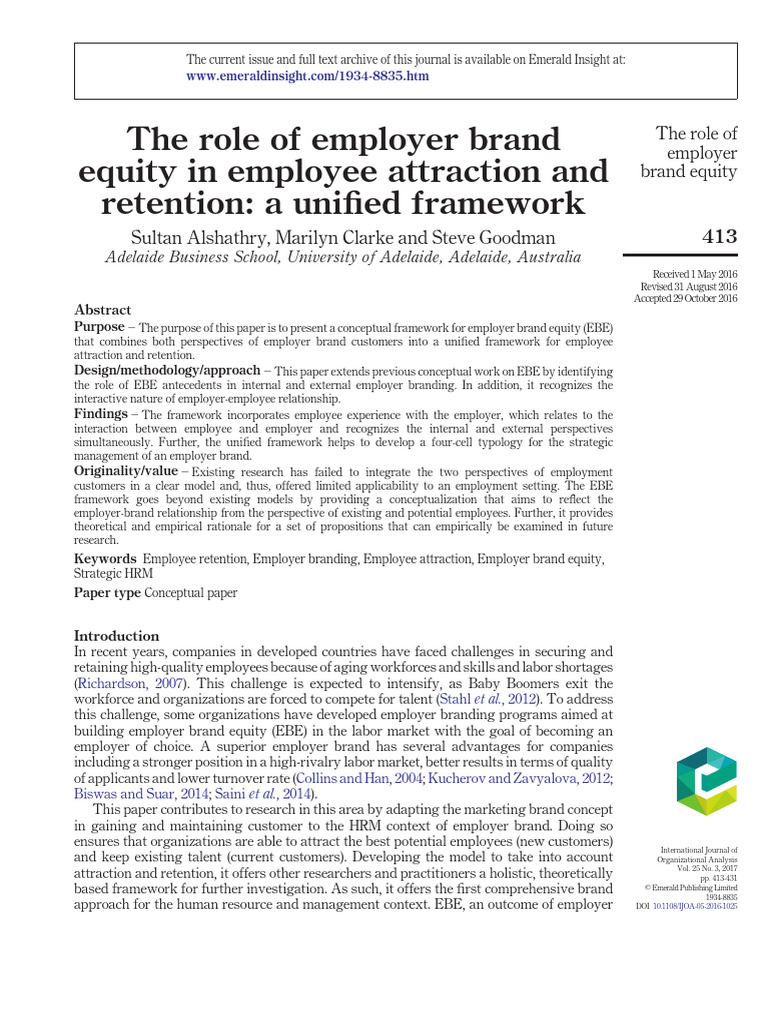 Employer Brand Equity Framework for Retention | PDF | Employment | Brand