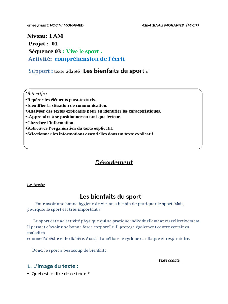 Les bienfaits du sport et hygiène de vie | PDF | Clause | Des sports