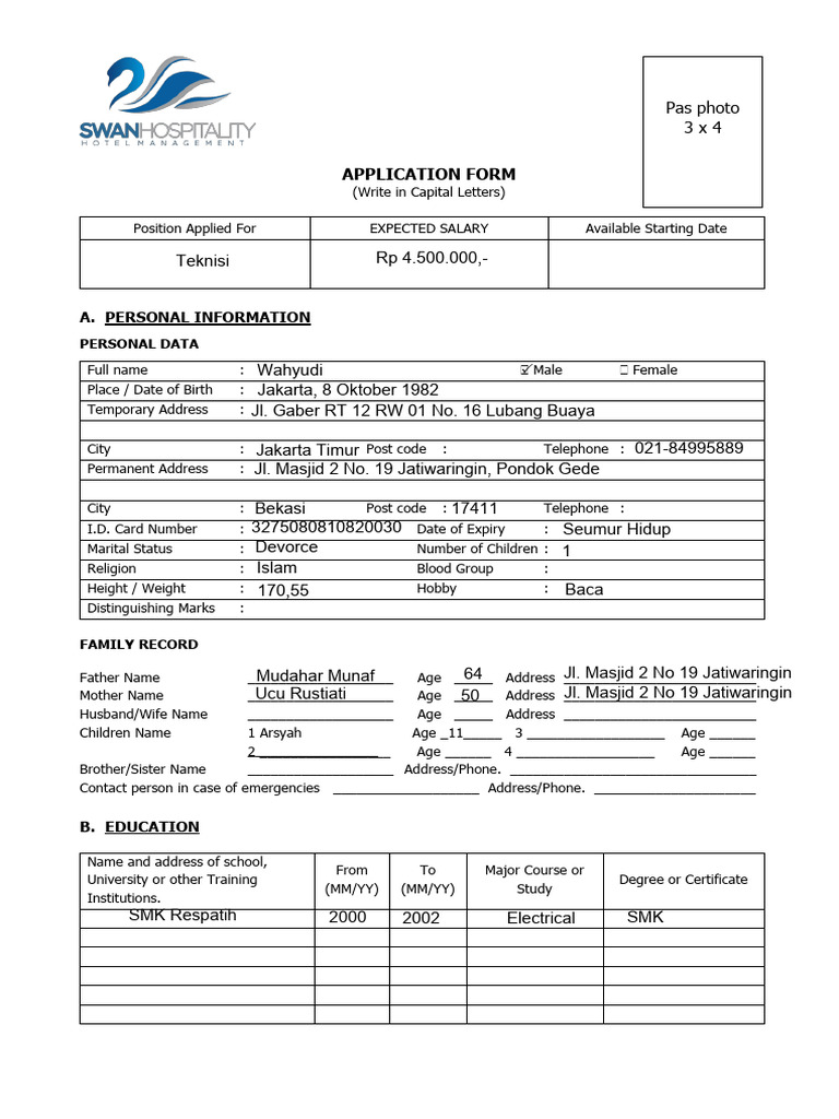 Job Application Form Template | PDF