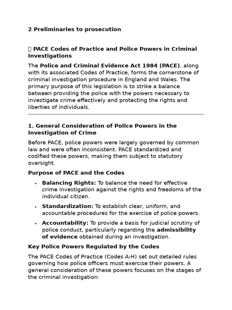 PACE Codes: Police Powers Overview | PDF | Prosecutor | Arrest