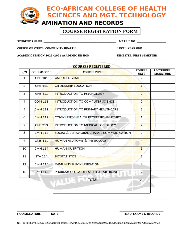 Community Health Course Registration Form | PDF | Social Programs ...
