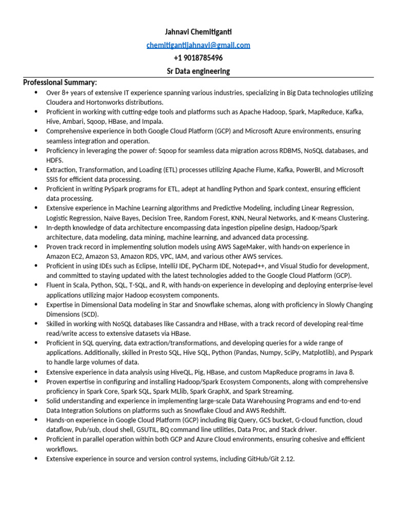 Senior Data Engineer with Big Data Expertise | PDF | Apache Spark ...