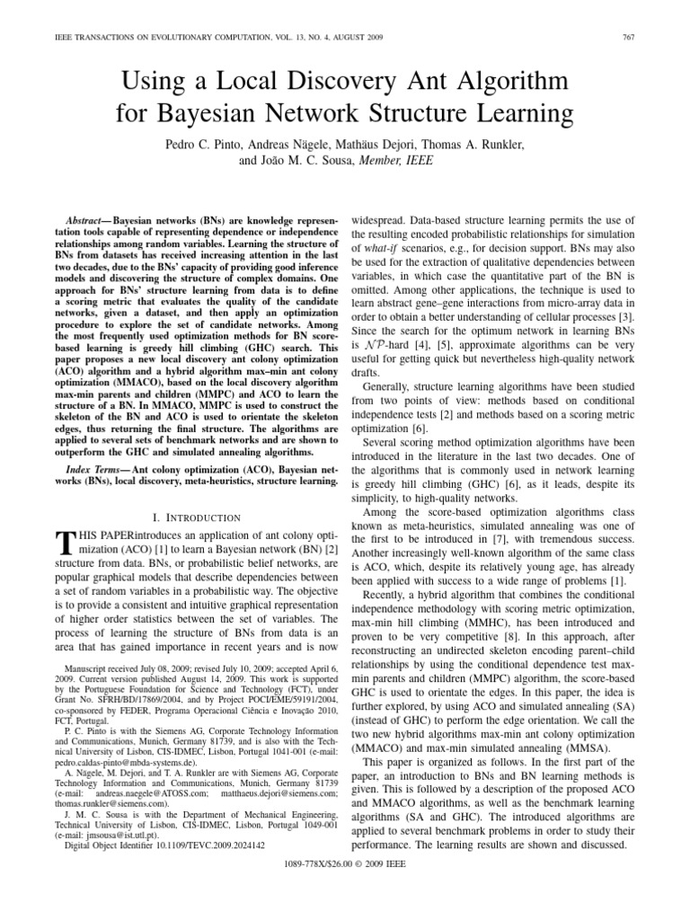 Using A Local Discovery Ant Algorithm For Bayesian Network Structure ...