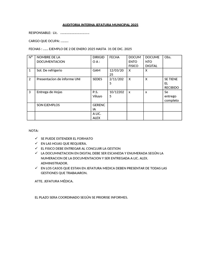 Auditoria Interna Jefatura Municipal 2025 | PDF