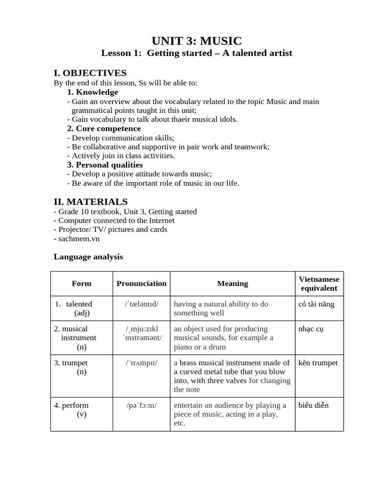 GA Tieng Anh 10 Global Unit 3 | PDF | Stress (Linguistics) | Word