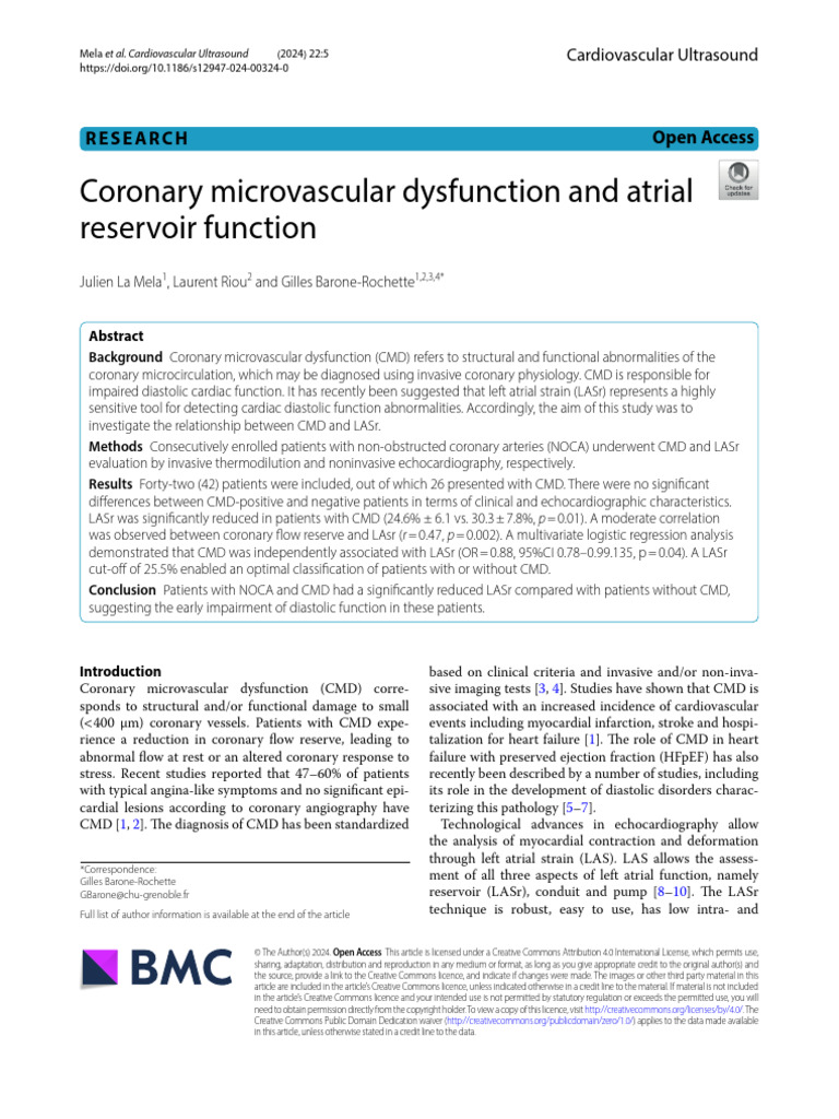 Coronary Microvascular Dysfunction and Atrial Reservoir Function | PDF ...