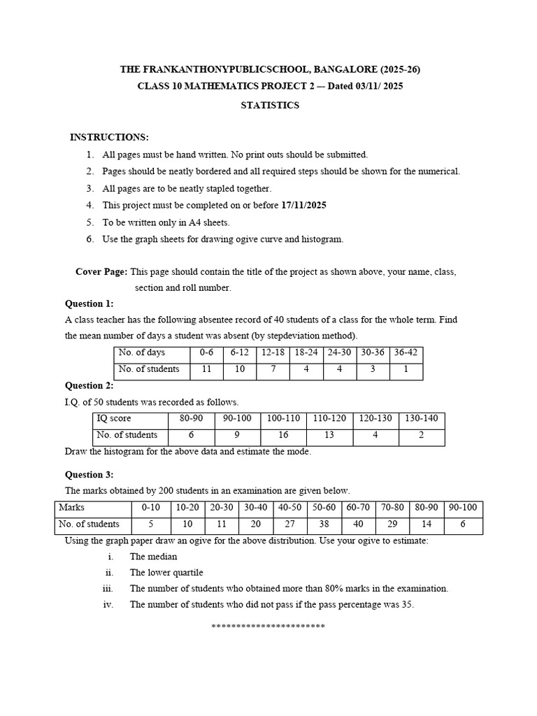 Class 10 Math Project: Statistics Guide | PDF