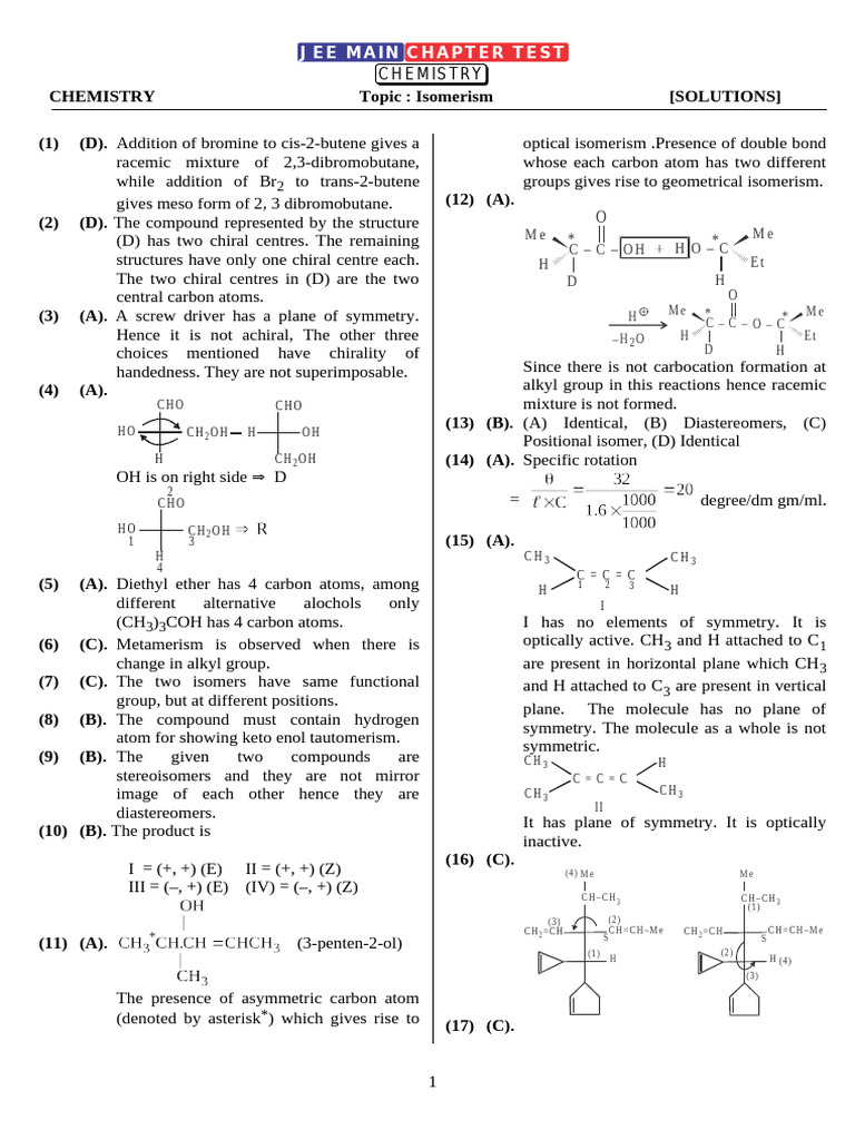 Isomerism and Chirality in Organic Compounds | PDF | Isomer | Chirality ...