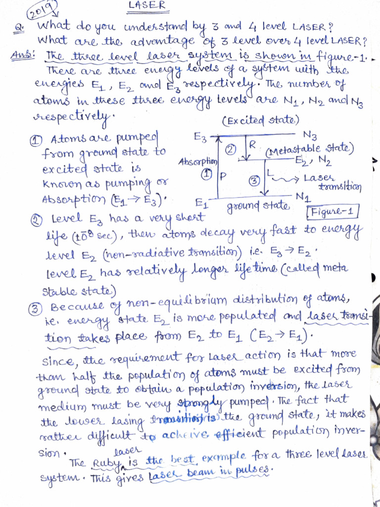 Notes On 3 Ĺevel and 4 Level Laser | PDF | Laser | Quantum Optics