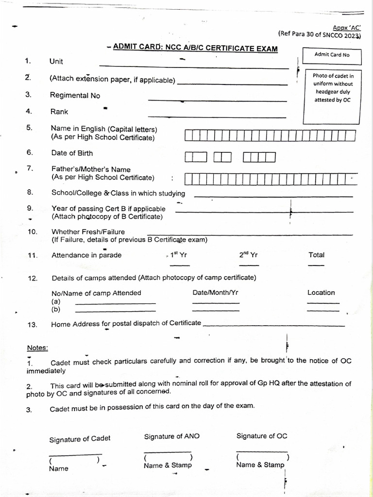 Admit Card NCC | PDF