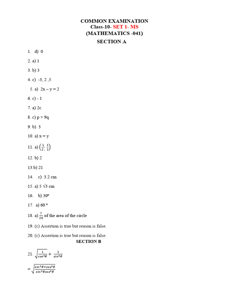 Ms - CSSC Maths Standard - Set 1 | PDF | Circle | Perpendicular
