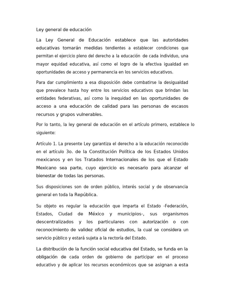 Ley General de Educación en México | PDF | Estado (política) | México