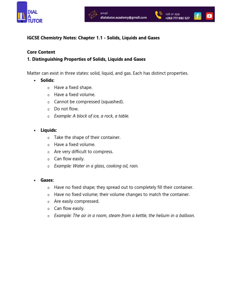 IGCSE Chemistry: States of Matter Explained | PDF | Gases | Liquids