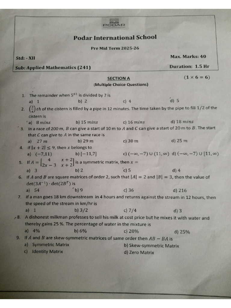 Pre Mid Term Applied Maths | PDF