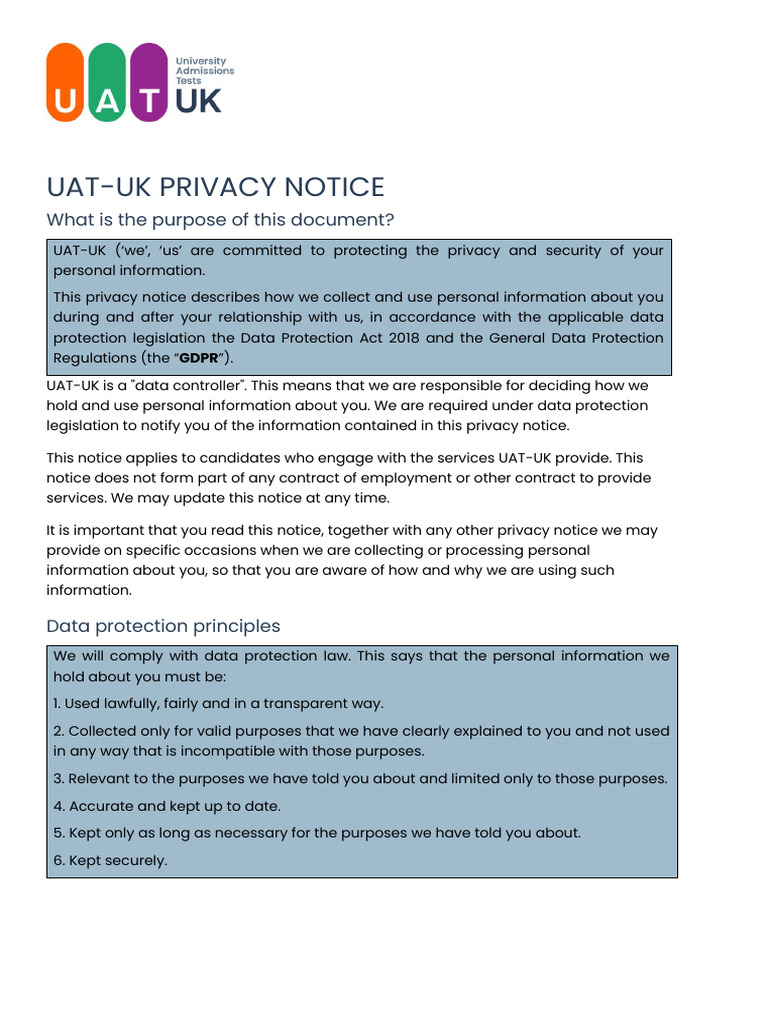 UAT-UK Privacy Notice Overview | PDF | Http Cookie | Information