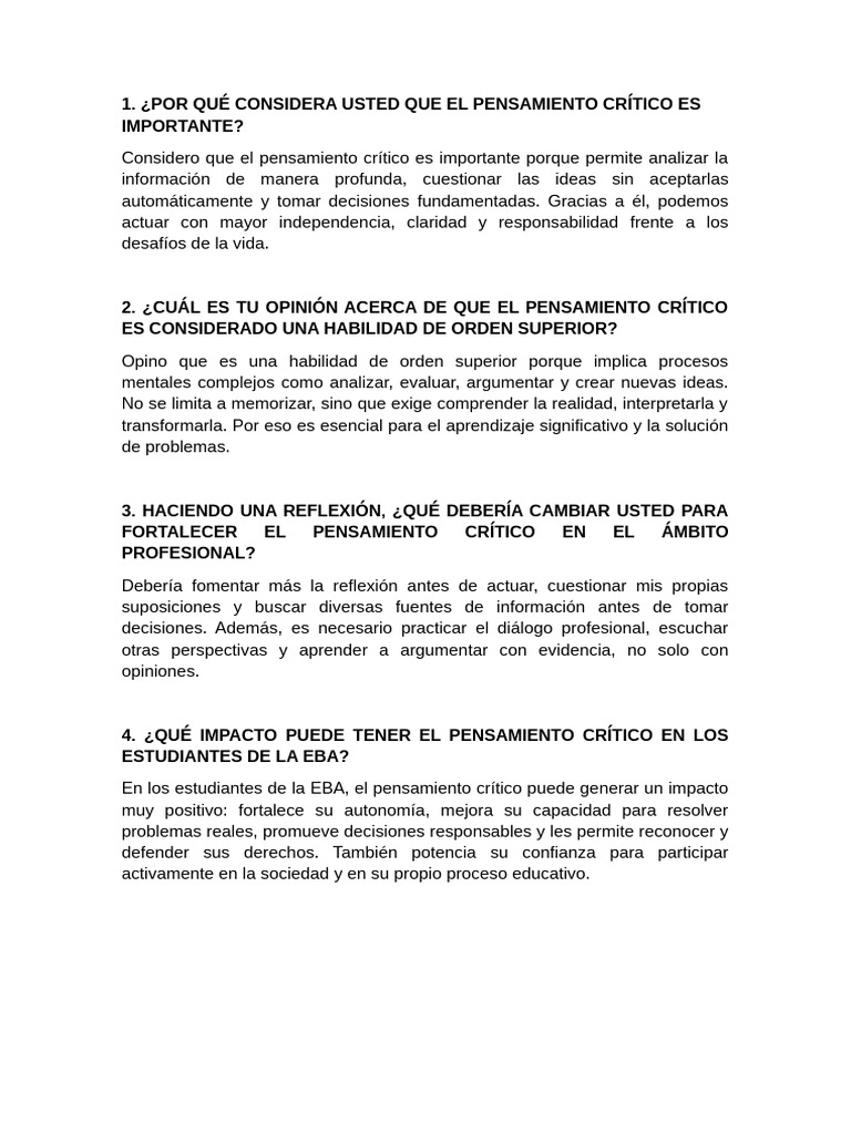 Importancia del Pensamiento Crítico en Educación | PDF