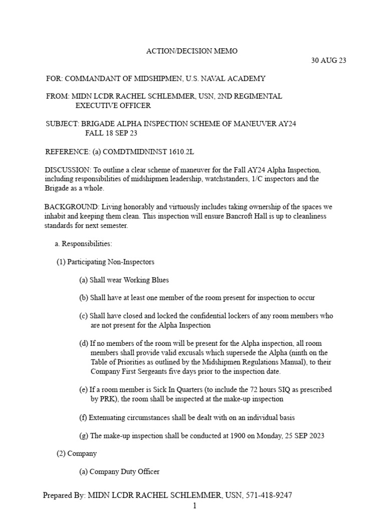 AY24 Fall Alpha Action Memo | PDF | Brigade | Military